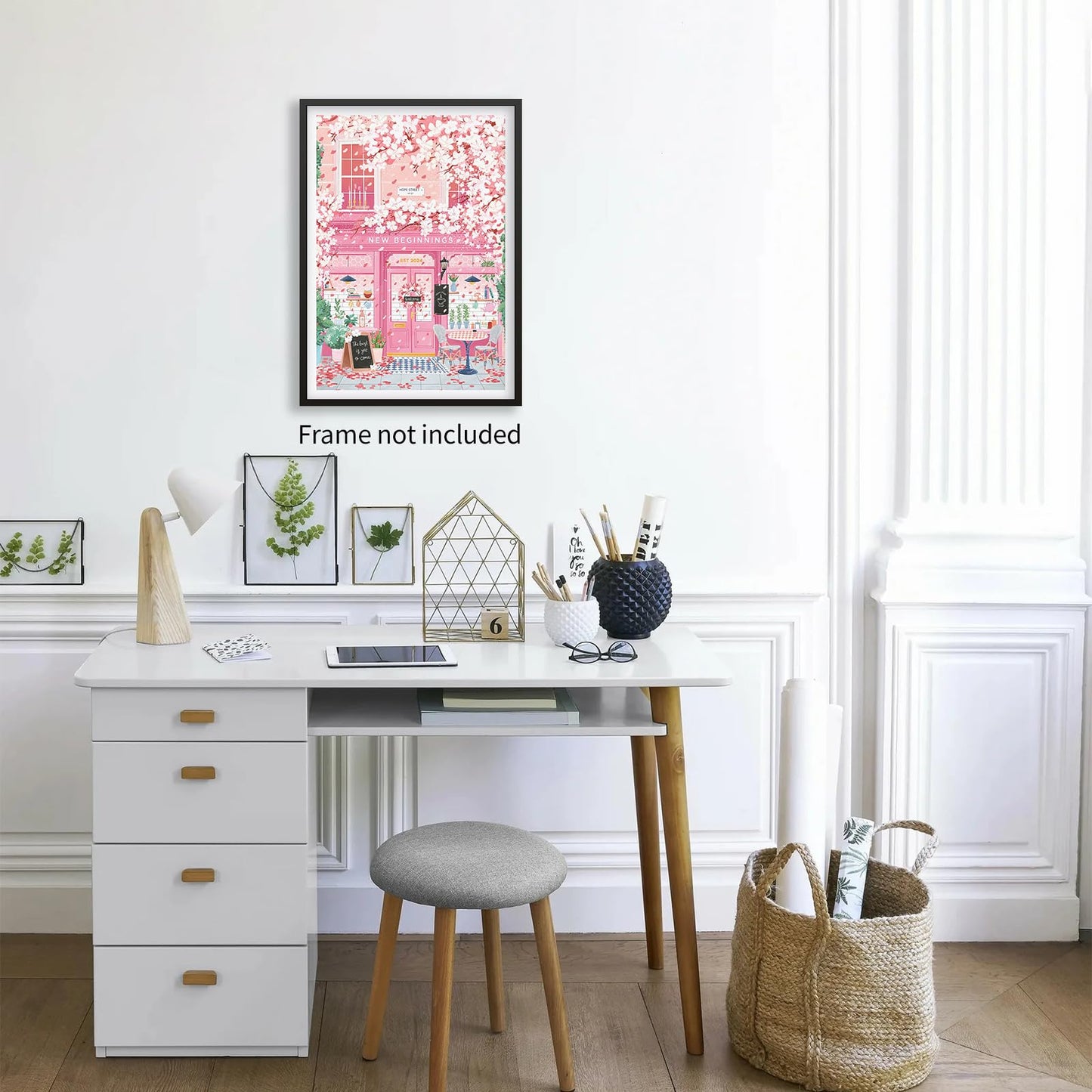 Heltrappe Pink Blossom Cafe Canvas Wall Art Trendy Pink Cherry Flower Poster Funky Pastel Girly Aesthetic Prints for Kitchen Coffee Room 12X16 inch Unframed