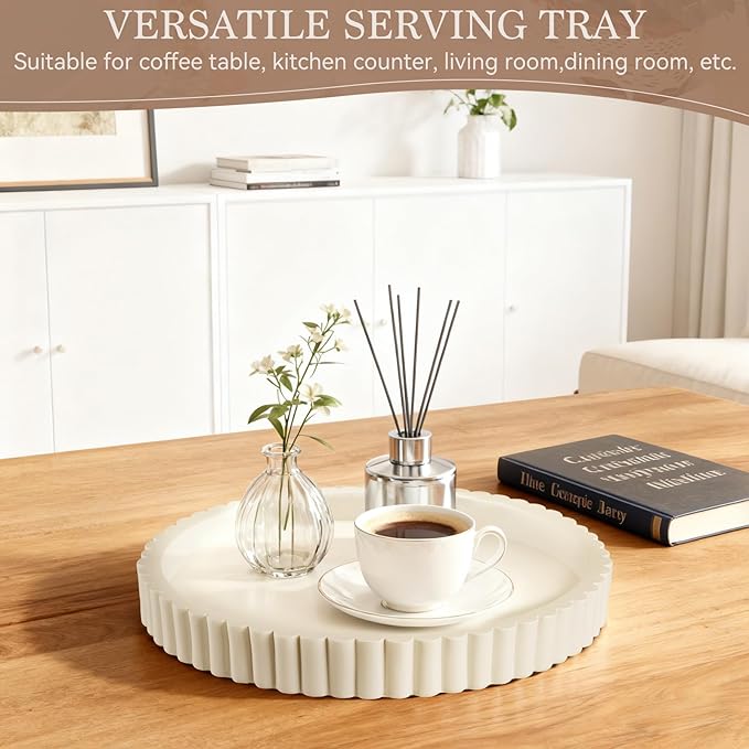Decorative Tray for Coffee Table Decor - Resin Round Tray Stylish Coffee Table Centerpiece for Living Room Decor, Minimalist Vanity Organizer for Candles, Perfume, Bathroom & Home Styling