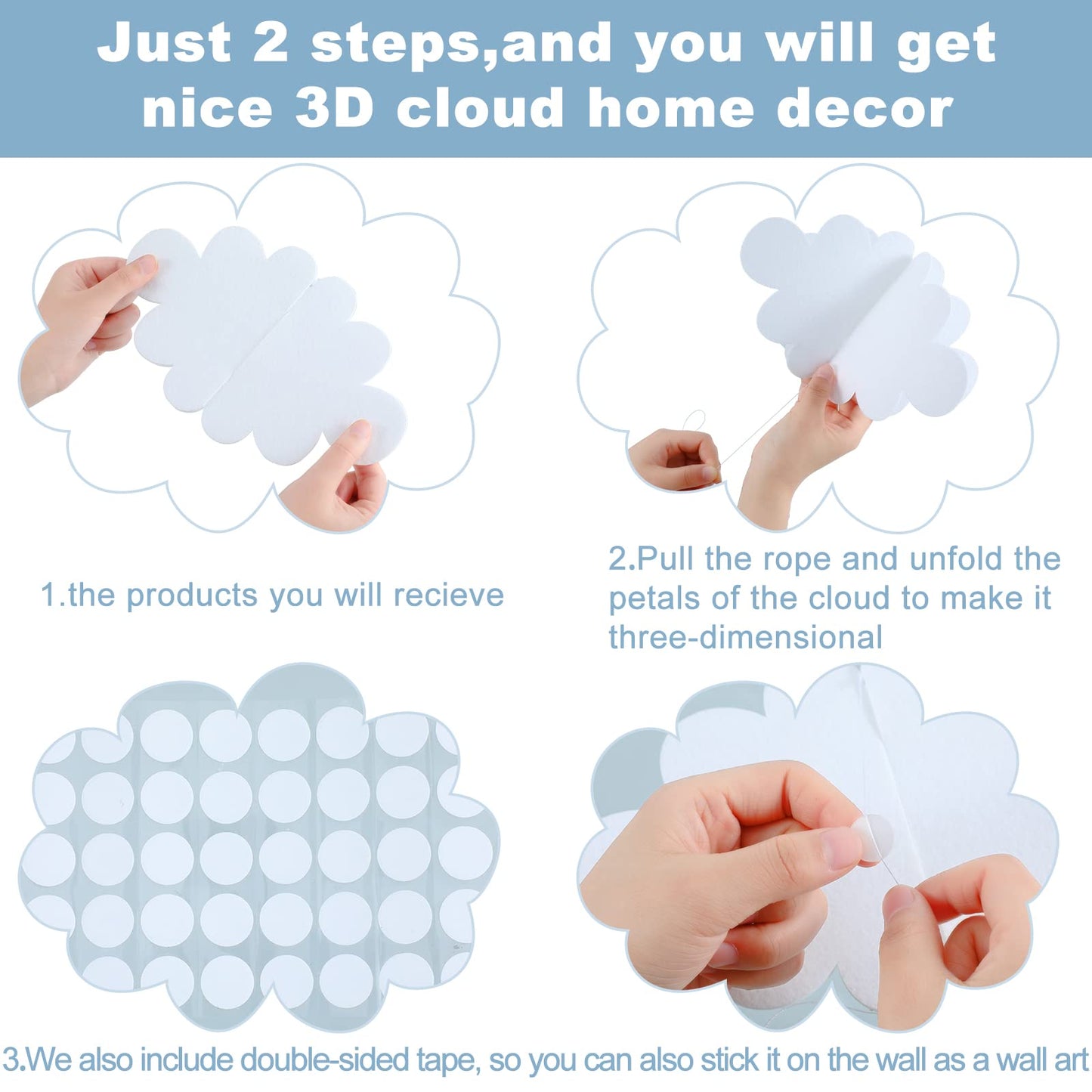 8 Pcs 3D Cloud Decoration Hanging for Ceiling Game Themed Party Decoration Artificial Cloud Ornament Hanging Ceiling Wall Banner Decor for Birthday Wedding Baby Shower Nursery Children Room
