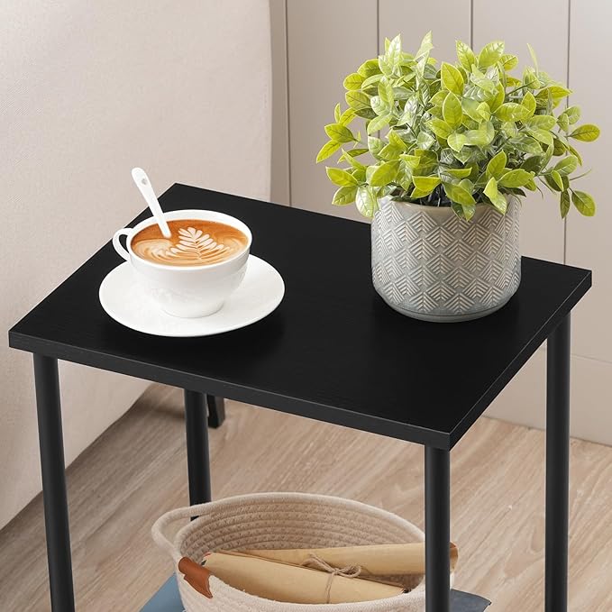 HOOBRO End Table, Small Side Table, Nightstand with 2-Layer Storage Shelves, Sofa Table for Small Spaces, Living Room, Bedroom, Stable Frame, Easy Assembly, Black BB09BZ01