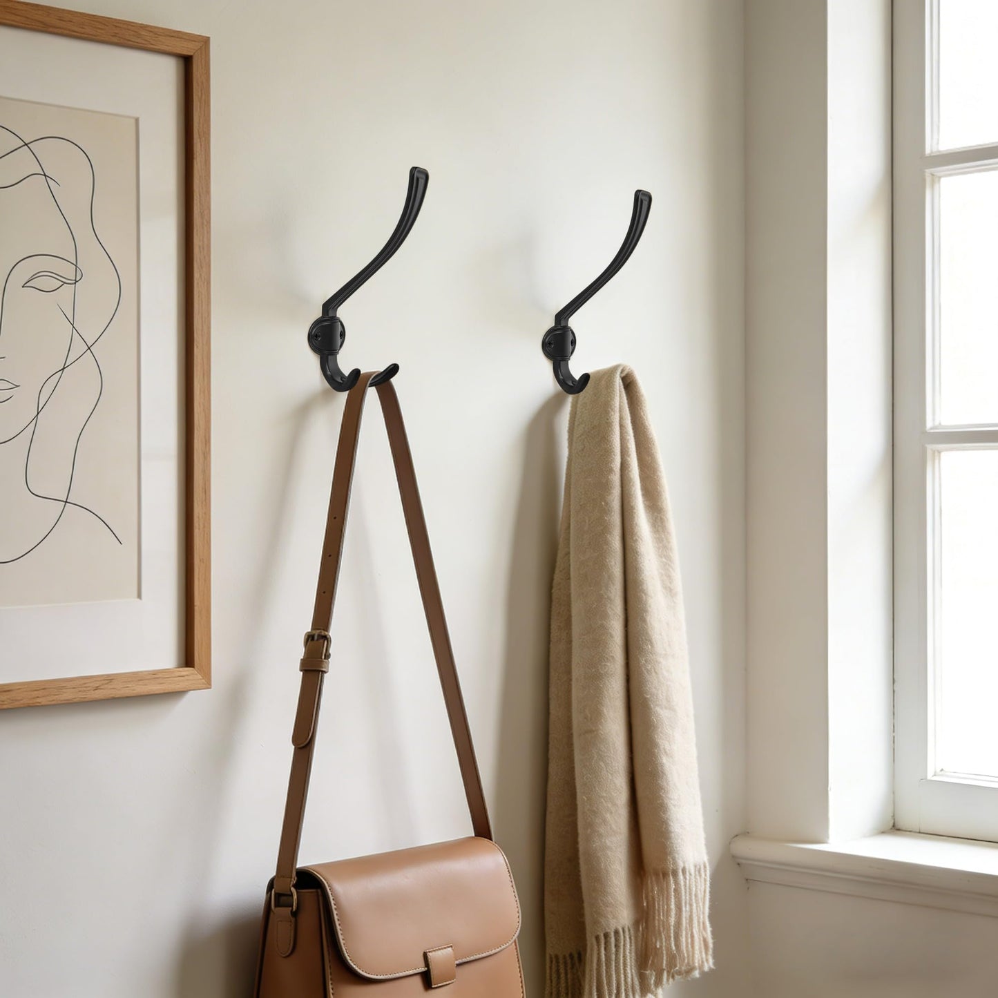 TUNNY Coat Hooks - Heavy Duty Hooks-Matte Black Coat Hooks, Pack for 3 Entry Shoe Cabinets On Door Hanger, wall Hook for Hanging Towel,Purse, Robe, Backpack, Jacket, Clothes - for Bathroom