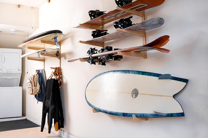Bamboo Snowboard Wall Mount ??Horizontal Snowboard Rack for Display or Storage ??Durable Wall Hanger for Snowboards ??Holds