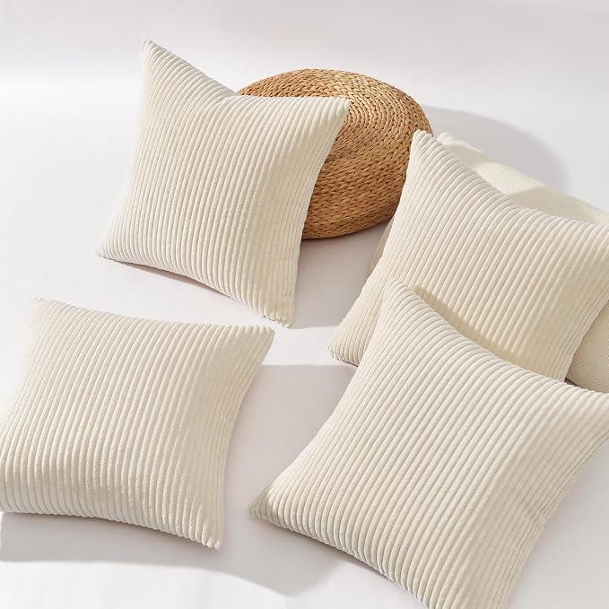 Topfinel Decorative Beige Throw Pillow Covers Cushion Cases, Set of 4 Soft Velvet Modern Double-Sided Designs, Natural Home Decor, Pillow Inserts Not Included (12x12 inch)