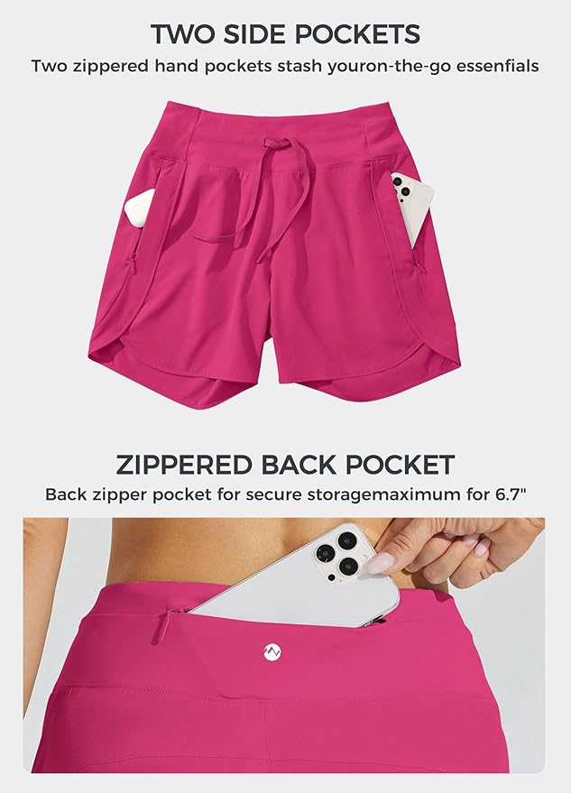 Willit Women's 7" Athletic Running Shorts Long Workout Hiking Shorts Quick Dry High Waisted Active Zipper Pocket(X-Small)