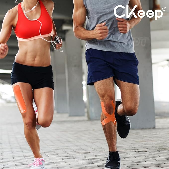 CKeep 4 Rolls Kinesiology Tape, Original Cotton Elastic Athletic Tape, 20 Precut 10" Strips Each, Orange, Ideal for Muscle Support & Injury Prevention