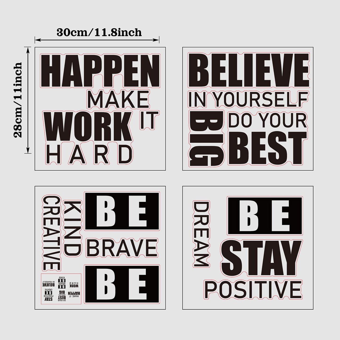 4 Sheets Inspirational Wall Decals Peel and Stick Motivational Phrases Wall Stickers Positive Quotes Vinyl for Library Home Classroom School Office Art Decorations