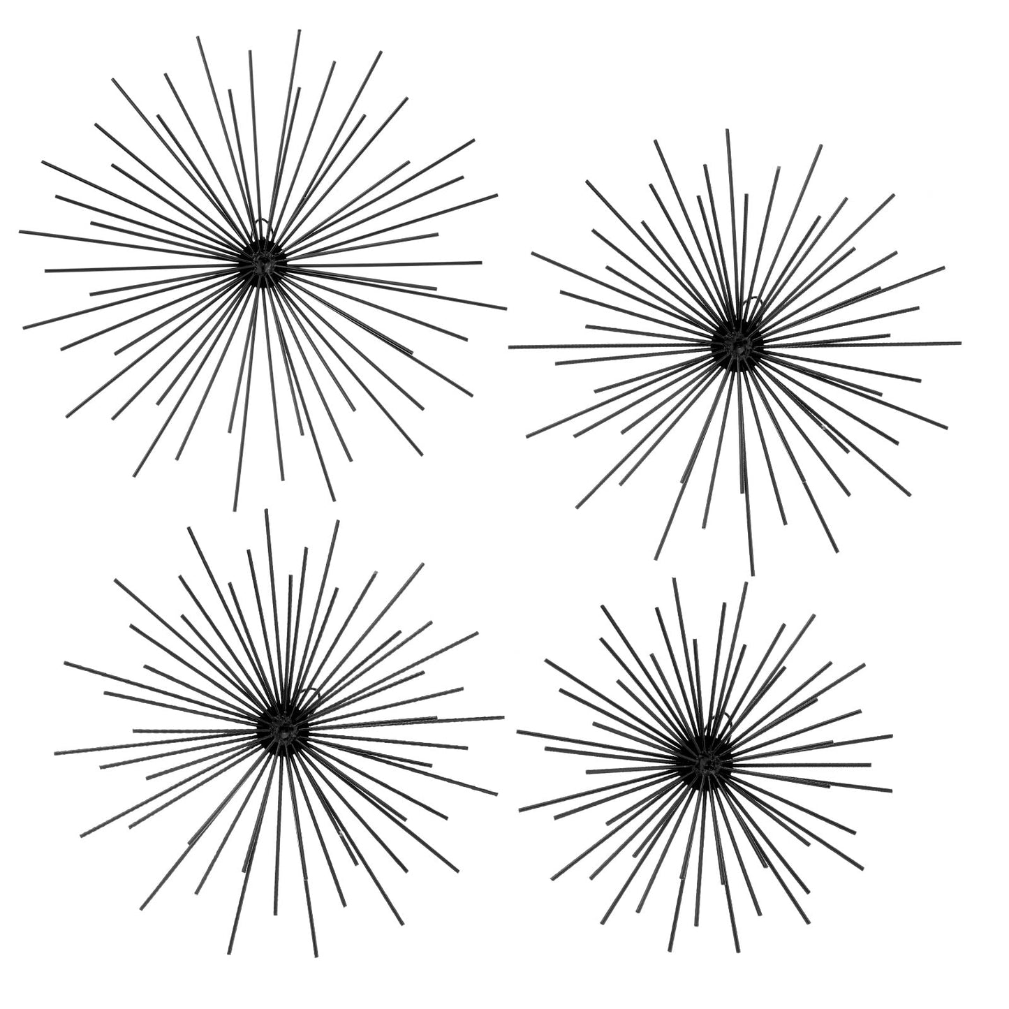 Shimeyao 4 Pcs Metal Starburst Wall Decor Black Metal Wall Art 3D Spike Bling Finish Star Burst Hangings Accents Sculptures Set Modern Mid Century Decorations for Living Room Bedroom Entryway
