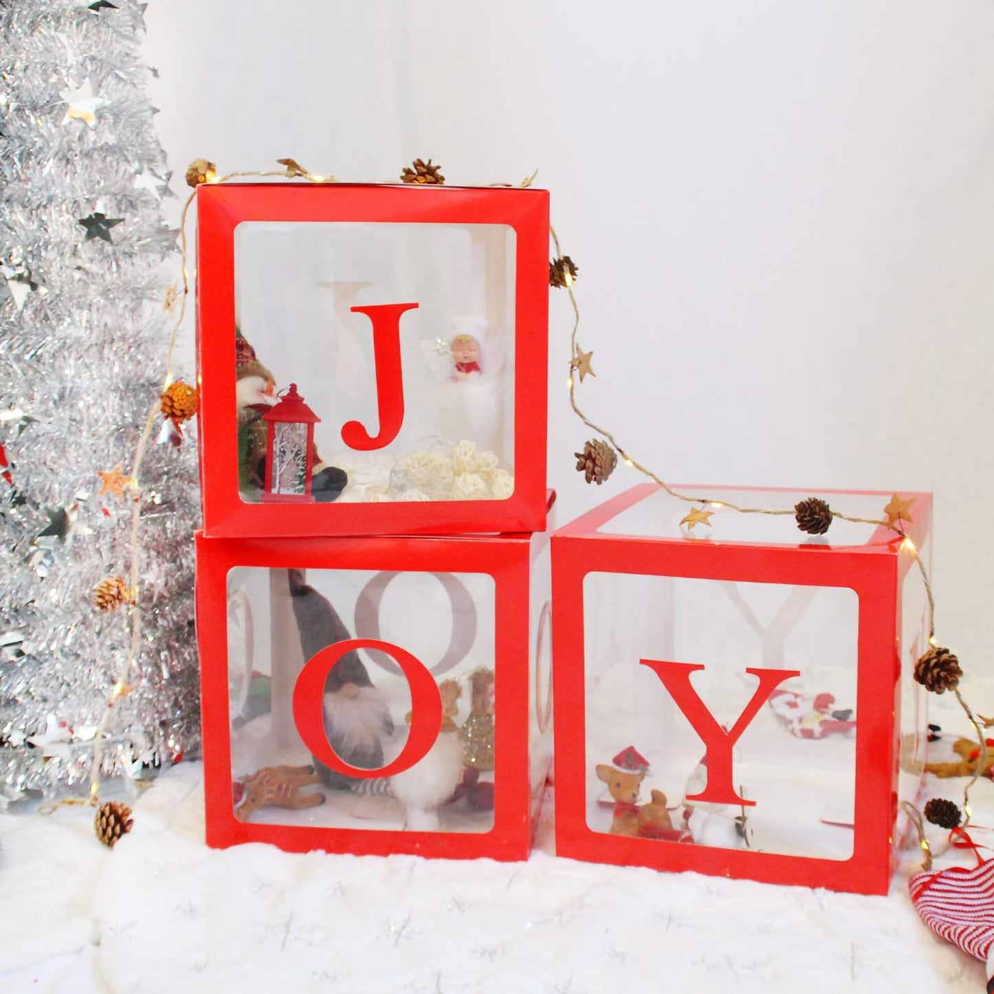 Christmas Decorations Large Red Transparent Light Box, Holiday Party Home Fireplace Decor