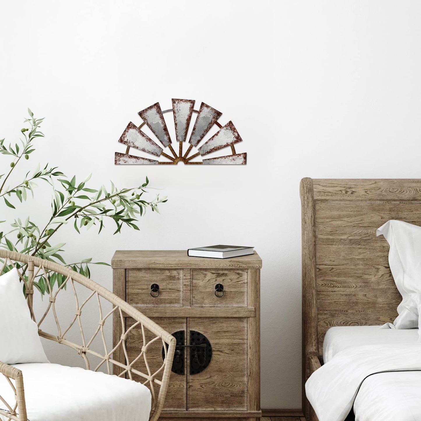 Yookeer Farmhouse Living Room Wall Decor Wood Windmill Rustic Wooden Wall Art Decorative Windmill Sculpture Home Decor for Bedroom Nursery Dorm Home(11.4 x 5.5 Inches,Semicircle)