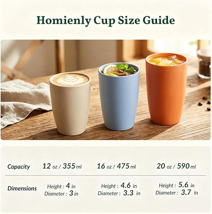 Homienly Water Cups Wheat Straw Drinking Glasses Cups 12oz Unbreakable Cups,Microwave and Dishwasher Safe Cup Set,6 PCS Stackable Cups for Kitchen,Camping-Colorful