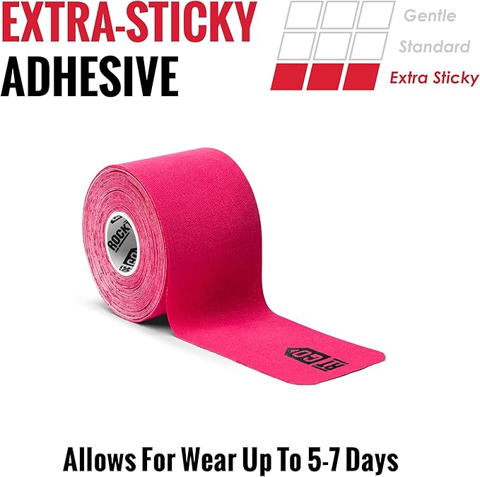 RockTape Go Extra-Sticky Adhesive Pre-Cut Kinesiology Tape (Pink)