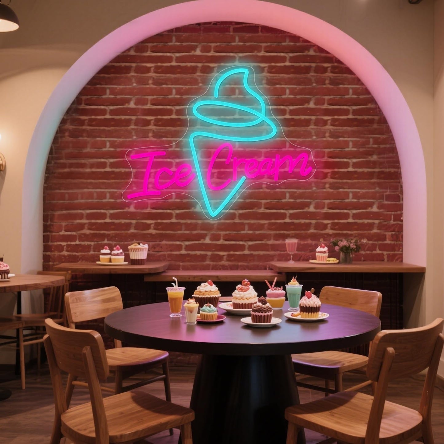 Ice Cream Neon Sign - Dimmable USB Ice Cream Letter Neon Light Up Signs for Business Store Cafe Drink Shop Office Bedroom Restaurant Decor Adjust Brightness