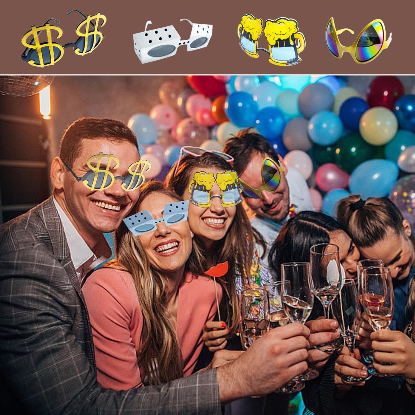 HEYTOP 16 Pack Funny Sunglasses Novelty Party Glassses Masks for Adults Cool Shaped Funny Party Eyeglasses, Photo Booth Props Sunglasses Dress Up Costume Glasses Pack