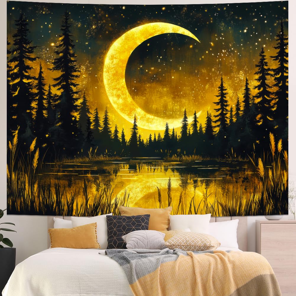 Generleo Galaxy Moon Tapestry Fantasy Forest Tapestries Tree of Life Wall Decor Psychedelic Starry Sky Tapestry Wall Hanging for Bedroom