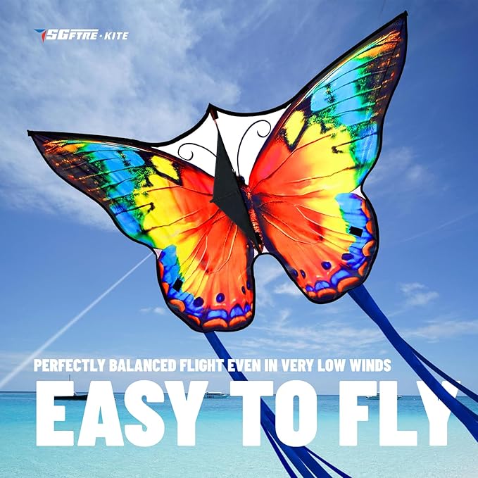 Butterfly Kites for Kids and Adults,Extremely Easy to Fly for Beginners,Single Line String with Tail for Beach Flying Kites for Outdoor Trip Park Family Game(Flower Splendour Butterfly)