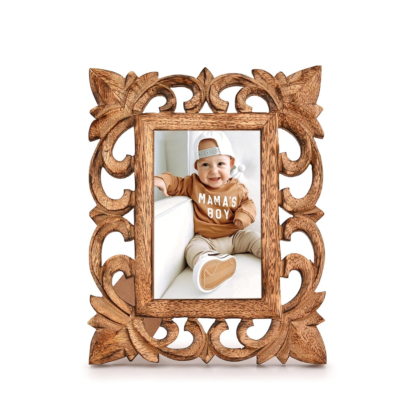 Kimona Tabletop Frames Hand Carved 6"x 4" Picture Frame with Real Glass for Tabletop Display, Photo Display Frames (10" X 8" X 0.75")