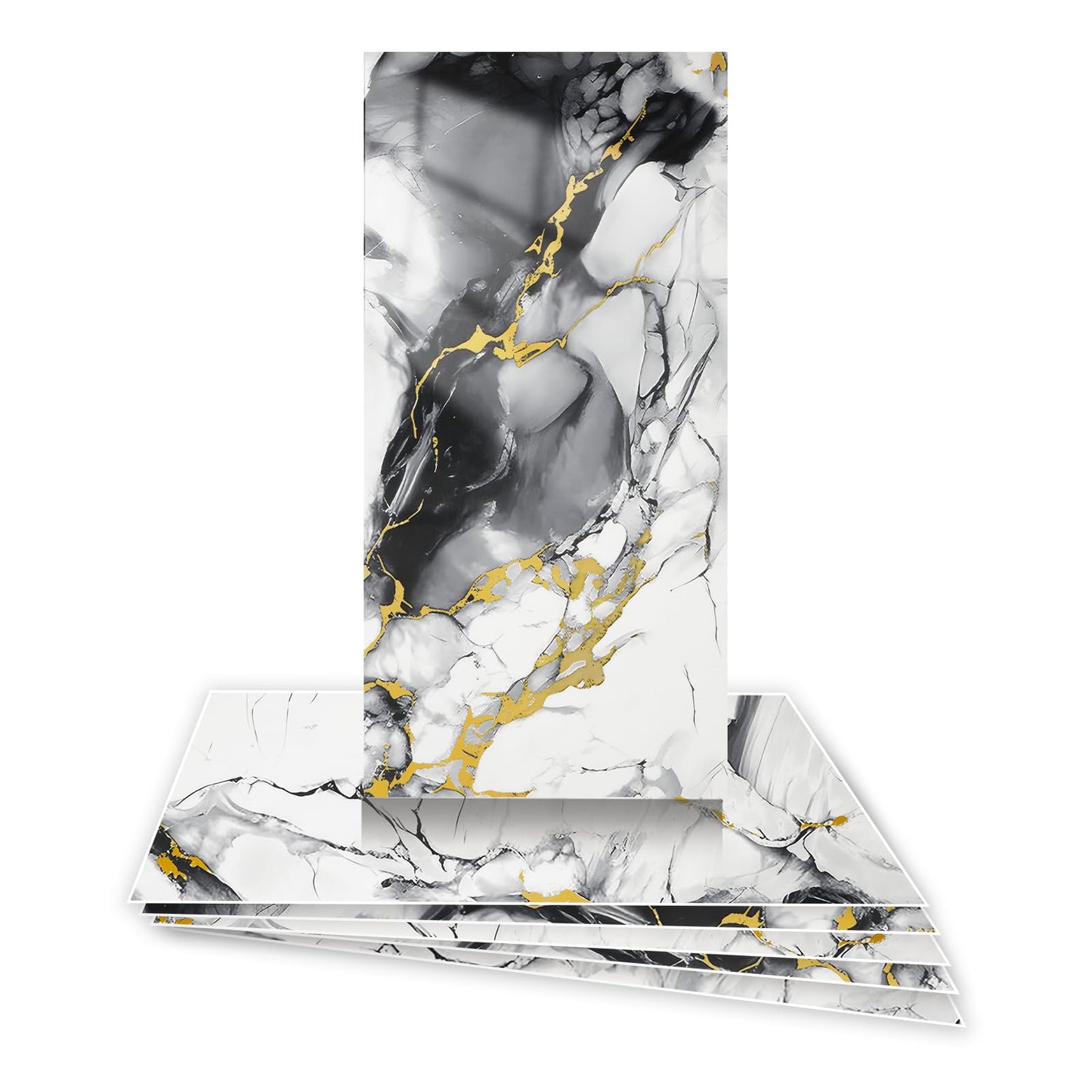 12pcs White and Black Marble Peel and Stick Tiles 23.6"x11.8" Waterproof Heat Resistant Self Adhesive Removable PVC Wall Panels for Kitchen Backsplash, Bathroom, Laundry (Not Real Tile, Not for Floor)