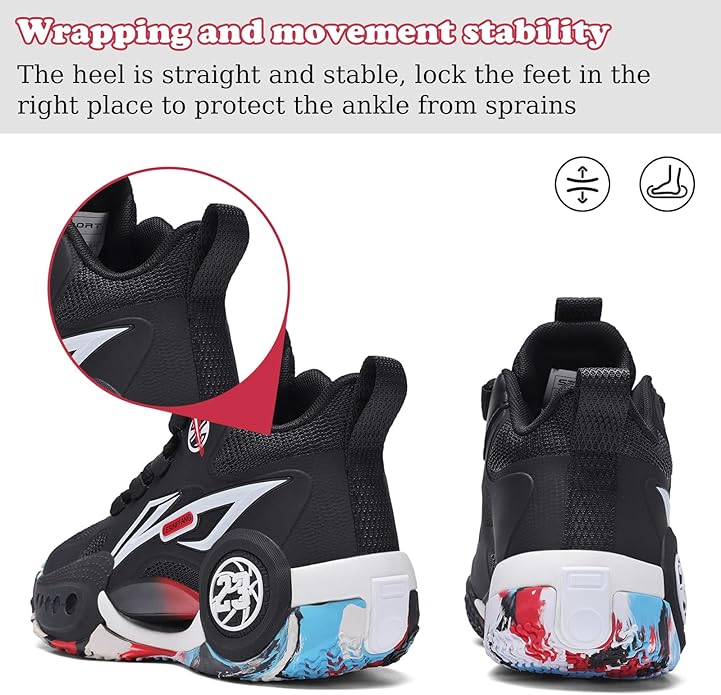 JMFCHI Kids Basketball Shoes High-top Sports Shoes Sneakers Durable Lace-up Non-Slip Running Shoes Secure for Little Kids Big Kids and Boys Girls