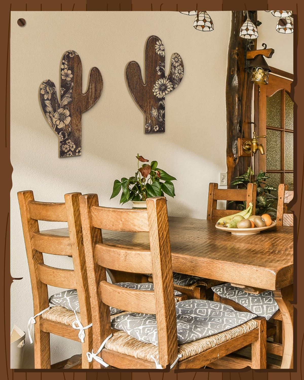 Putuo Decor 2 Pieces Aztec Cactus Decor, Farmhouse Wall Decor, Rustic Flower Patterns Wood Home Decor for Living Room, Bedroom, Bathroom, Western Decor