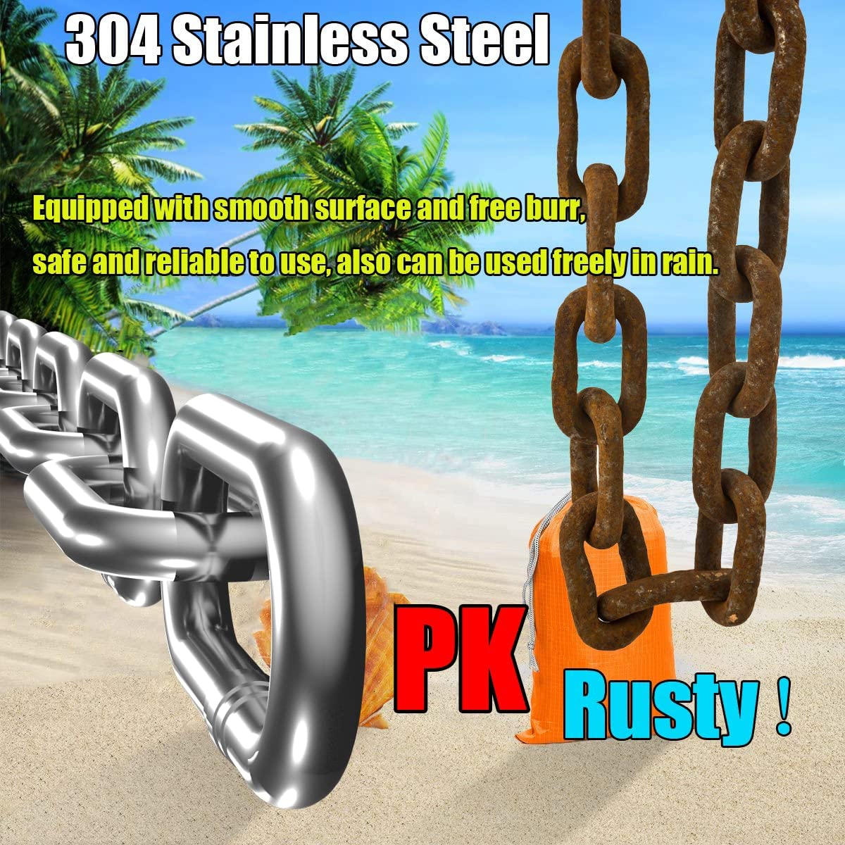 Stainless Steel Chain, Lsqurel 6.5ft Metal Chain Link Chain 5/32in Light Duty Chain Utility Chain Jack Chain for Home Outdoor Camping Hanging etc (5/32in-6.5ft)