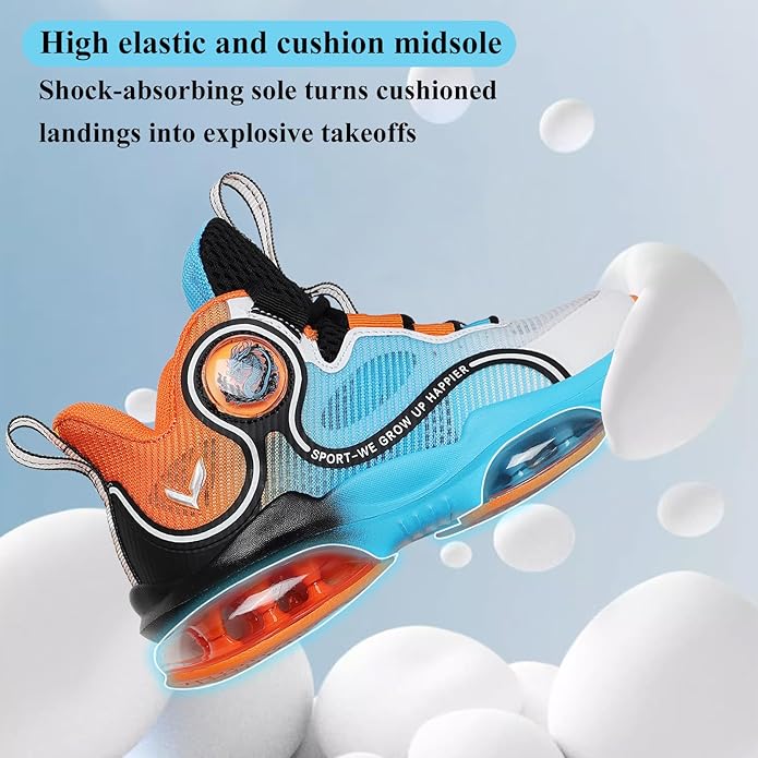 JMFCHI Kids Basketball Shoes High-top Sports Shoes Sneakers Durable Lace-up Non-Slip Running Shoes Secure for Little Kids Big Kids and Boys Girls