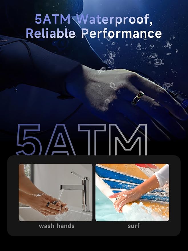 Smart Ring for Women Men, Health Ring with Colorful Display, Fitness Tracker with Heart Rate, Blood Oxygen, Sleep Monitor, No Subscription Fee, 5ATM Waterproof for iPhone & Android (Silver, 12)