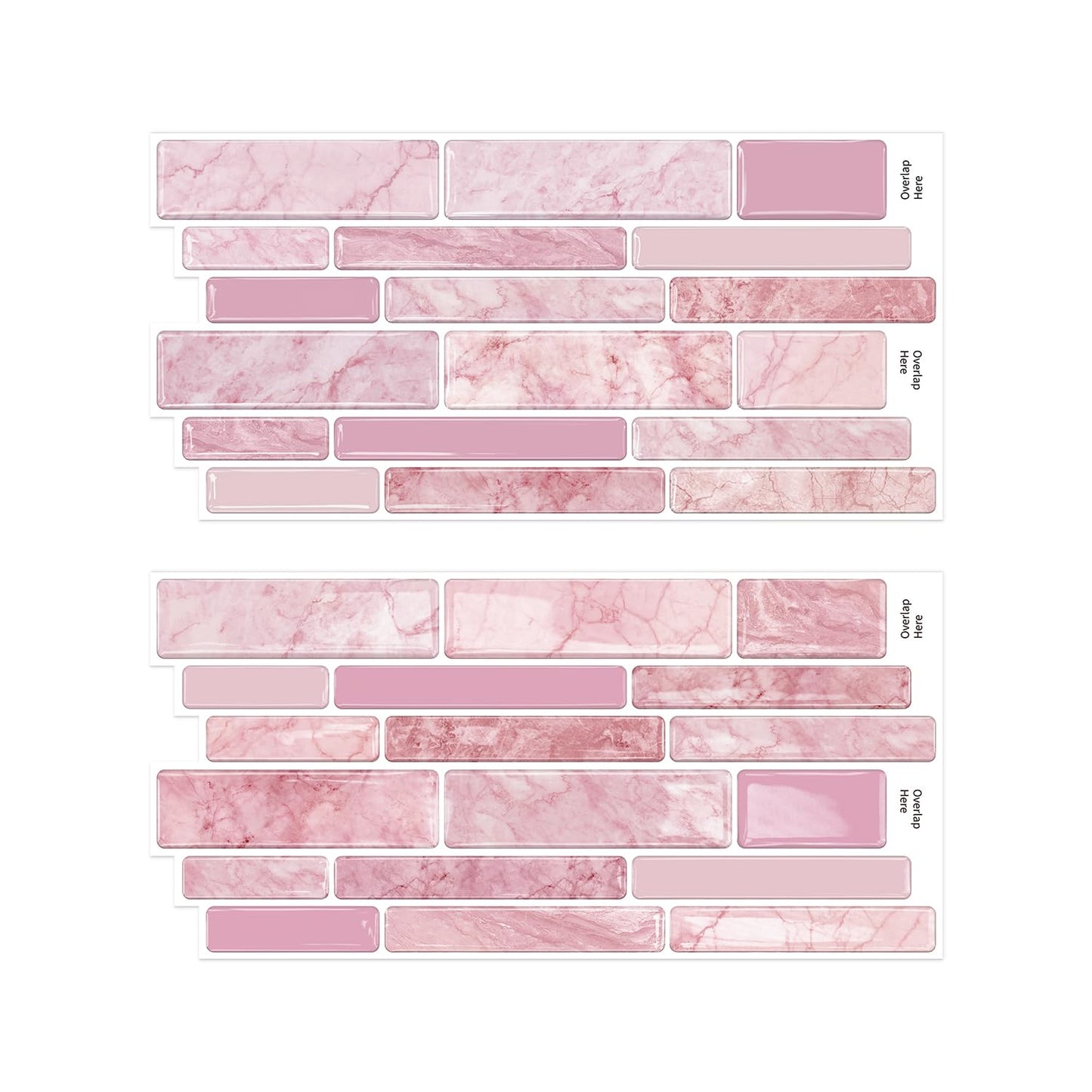Alwayspon 9.69x4.72inchx10Pcs Marble Subway 3D Self Adhesive Wall Tile Sticker, Peel and Stick Adhesive Waterproof Backsplash Stick on Tile Decal for Kitchen Bathroom Wall, Pink