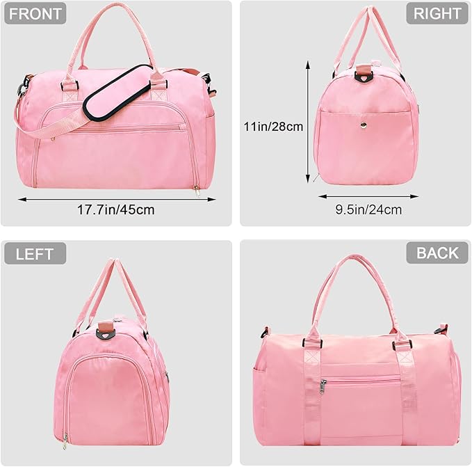woogwin Small Gym Bag for Men & Women with Shoes & Wet Compartment Waterproof Duffle Bag for Travel Sports Workout Overnight Weekender(17.7'',Pink)