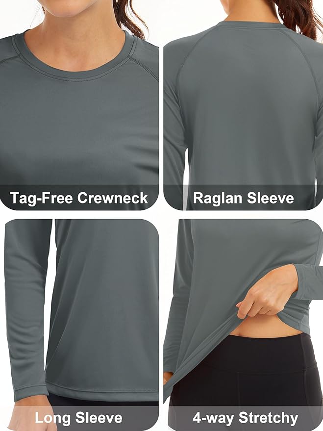 MAGCOMSEN Women's 2 Pack Long Sleeve Shirts UPF 50+ Sun Protection Quick Dry Swim Shirt for Rash Guard Fishing Workout