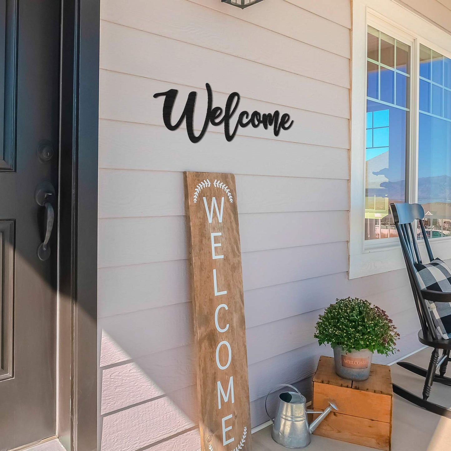 Jetec Wood Cutout Welcome Sign Welcome Wall Decor Word Wood Art Sign for Front Door Rustic Home Gallery Wall Decorations 15.7 x 6 Inches(Black)