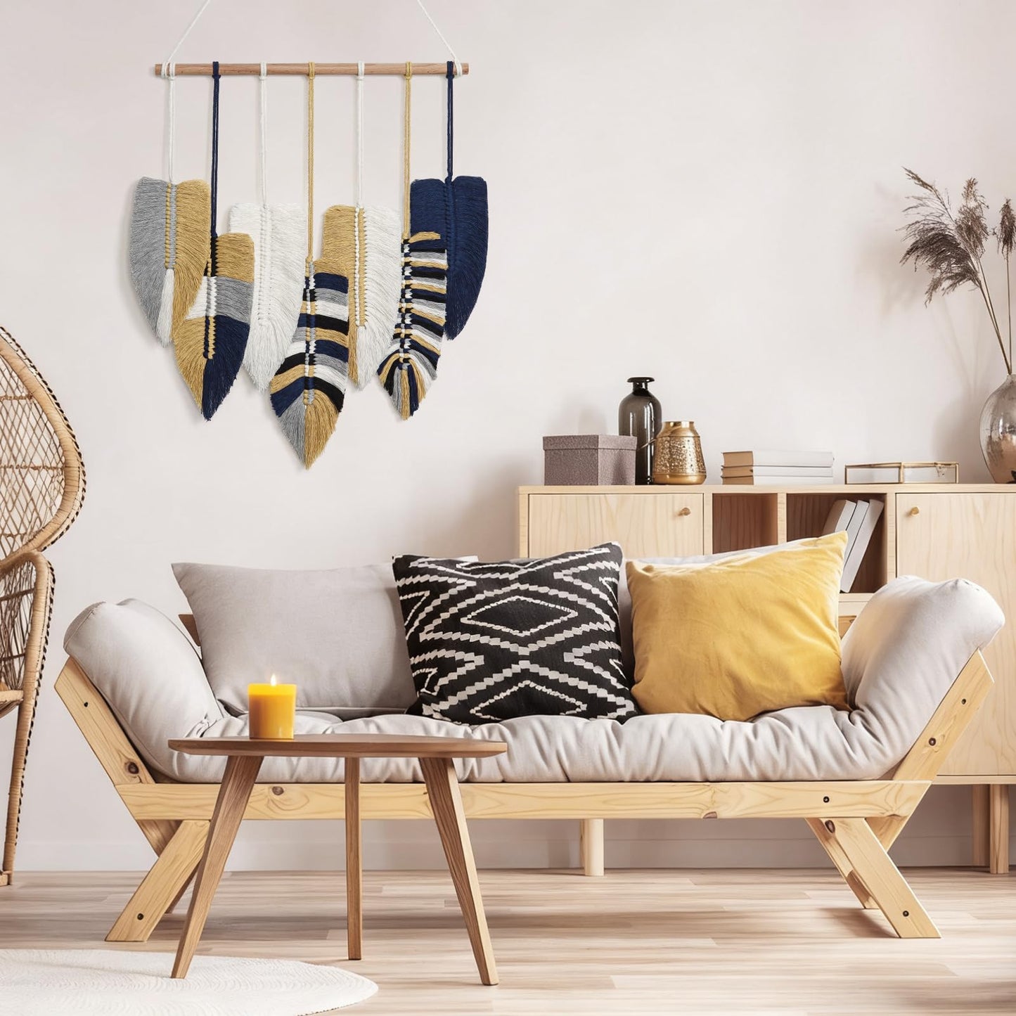Betylifoy Macrame Leaf Wall Hanging, Boho Wall Decor, Handmade Woven Leaf Feather Boho Tapestry Bohemian Chic Wall Art Decor for Bedroom Living Room Nursery Apartment Backdrop