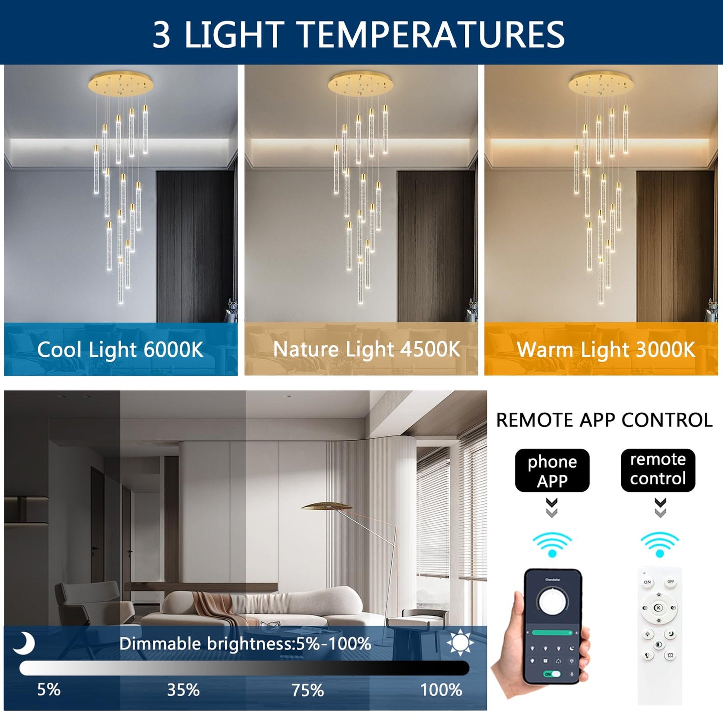 dolria 13-Light Long Large Modern Led Crystal Chandeliers Modern Spiral Chandeliers High Ceilings Chandelier for Staircase Foyer Gold