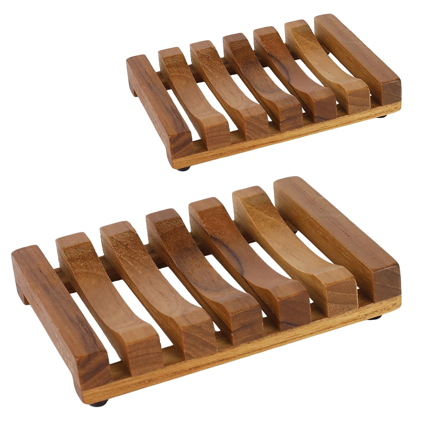 2PCS Slotted Bar Soap Holder Teak Wood by HTB, Kitchen Wooden Sponge Holder, Self Draining Soap Dish for Shower, Sink, Bathroom, Bathtub, RV