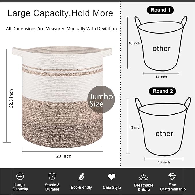 OIAHOMY 120L Laundry Baskets Hamper with Handles, Decorative Basket for Living room, Woven Storage Basket for Toys Bin,Pillows, Blankets, Clothes-20x22.5in-Gradient Yellow