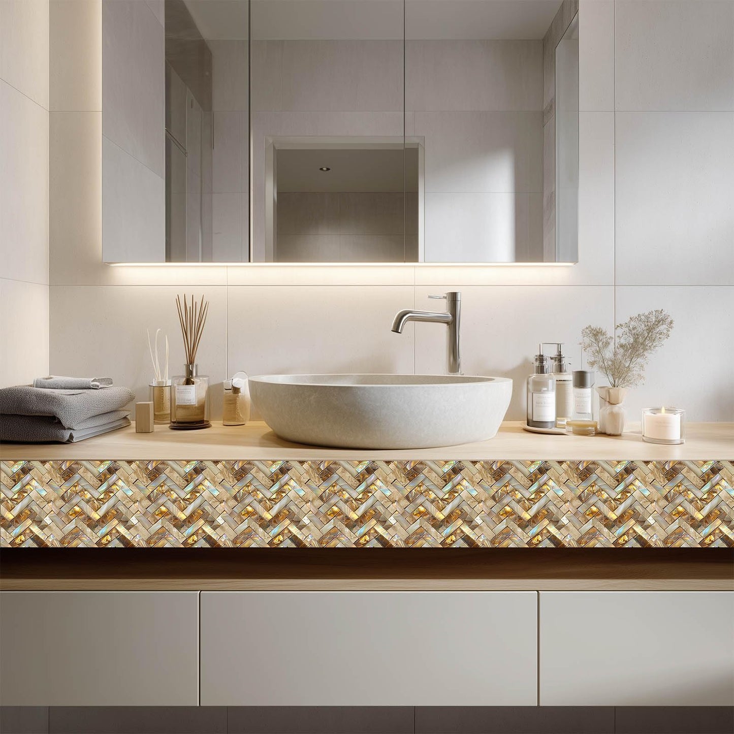 HOMETITUTE 20Pcs Gold Marble Mosaic Tile Stickers Peel and Stick Decorative Tiles Waterproof Removable Sticker Tiles Backsplash Decals for Kitchen Bathroom Stair Riser Wall Covering 4x4 Inch(not 3D)