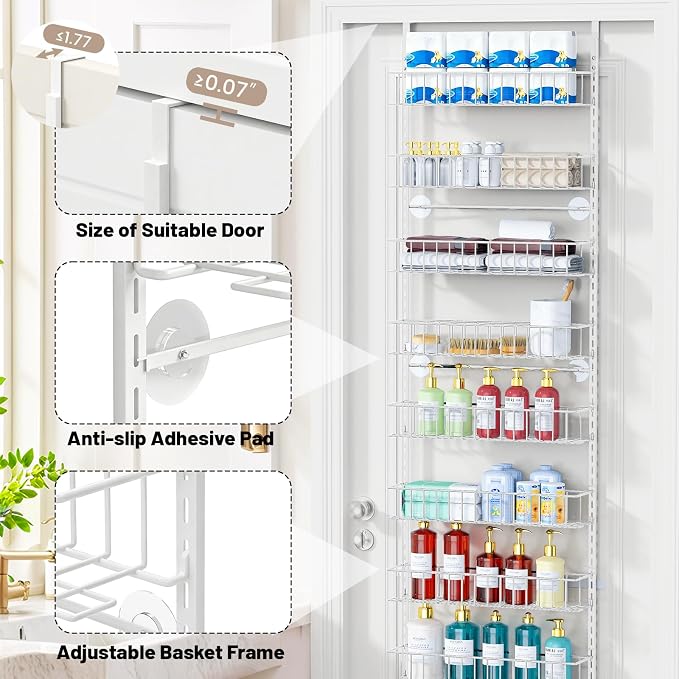 ElegantArray 9-Tier Pantry Door Oragnizer, Over The Door Pantry Organizer Rack and Storage, Hanging Spice Rack Shelves Door, Home Office Laundry Room Bathroom & Kitchen Organization, White