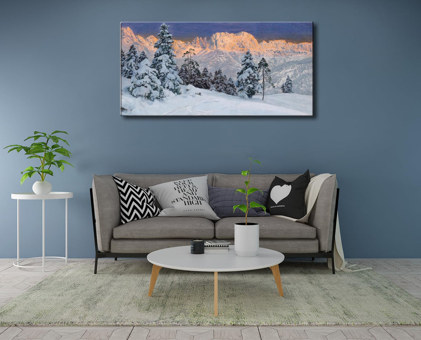 dgbtcart Winter Snow Mountain Canvas Wall Art for Living Room - Blue Nature Landscape Painting Print Decor Trees Modern Artwork Large Picture Poster for Bedroom Office Decoration - 20"x40"