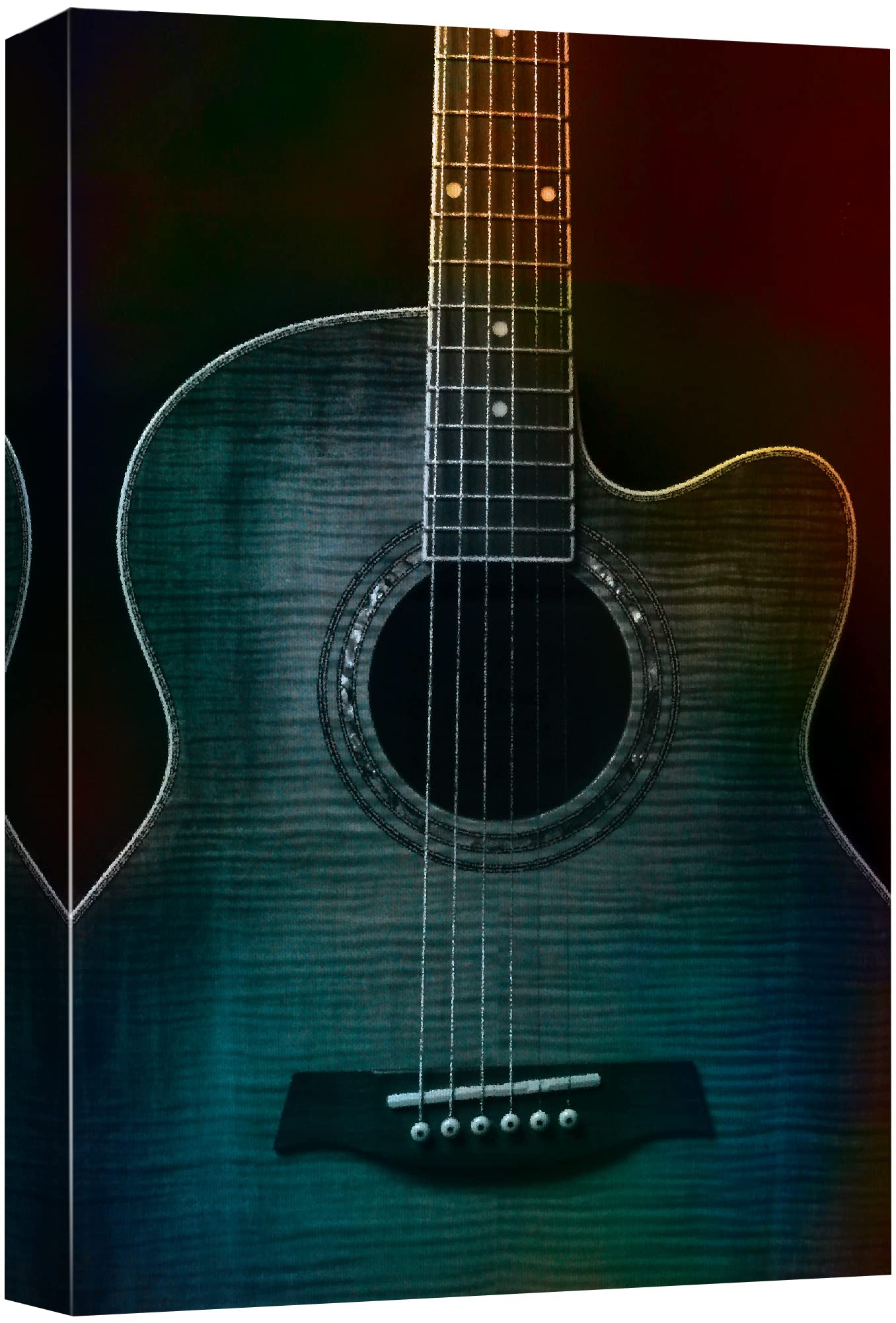 wall26 - Colorful Guitar Painterly on Black - Beautiful Detail of Acoustic Guitar - Six String - Canvas Art Home Art - 24x36 inches