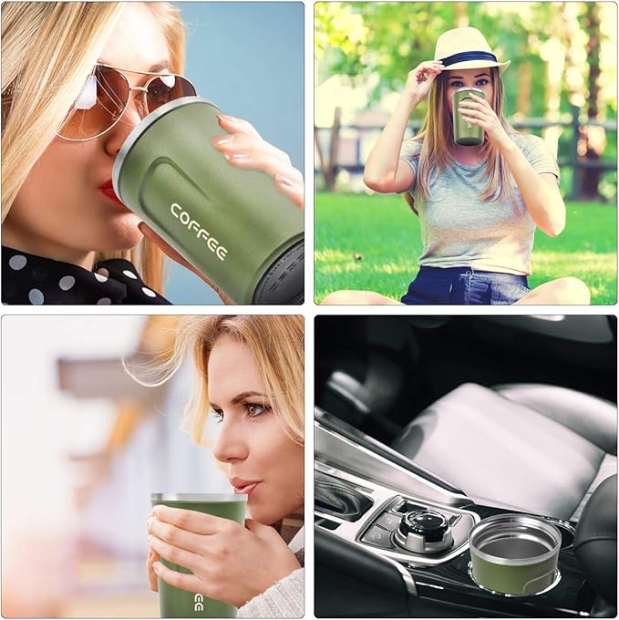 CS COSDDI 12 oz Stainless Steel Vacuum Insulated Tumbler - Coffee Travel Mug Spill Proof with Lid - coffee Cup for Keep Hot/Ice Coffee,Tea and Beer (Green)