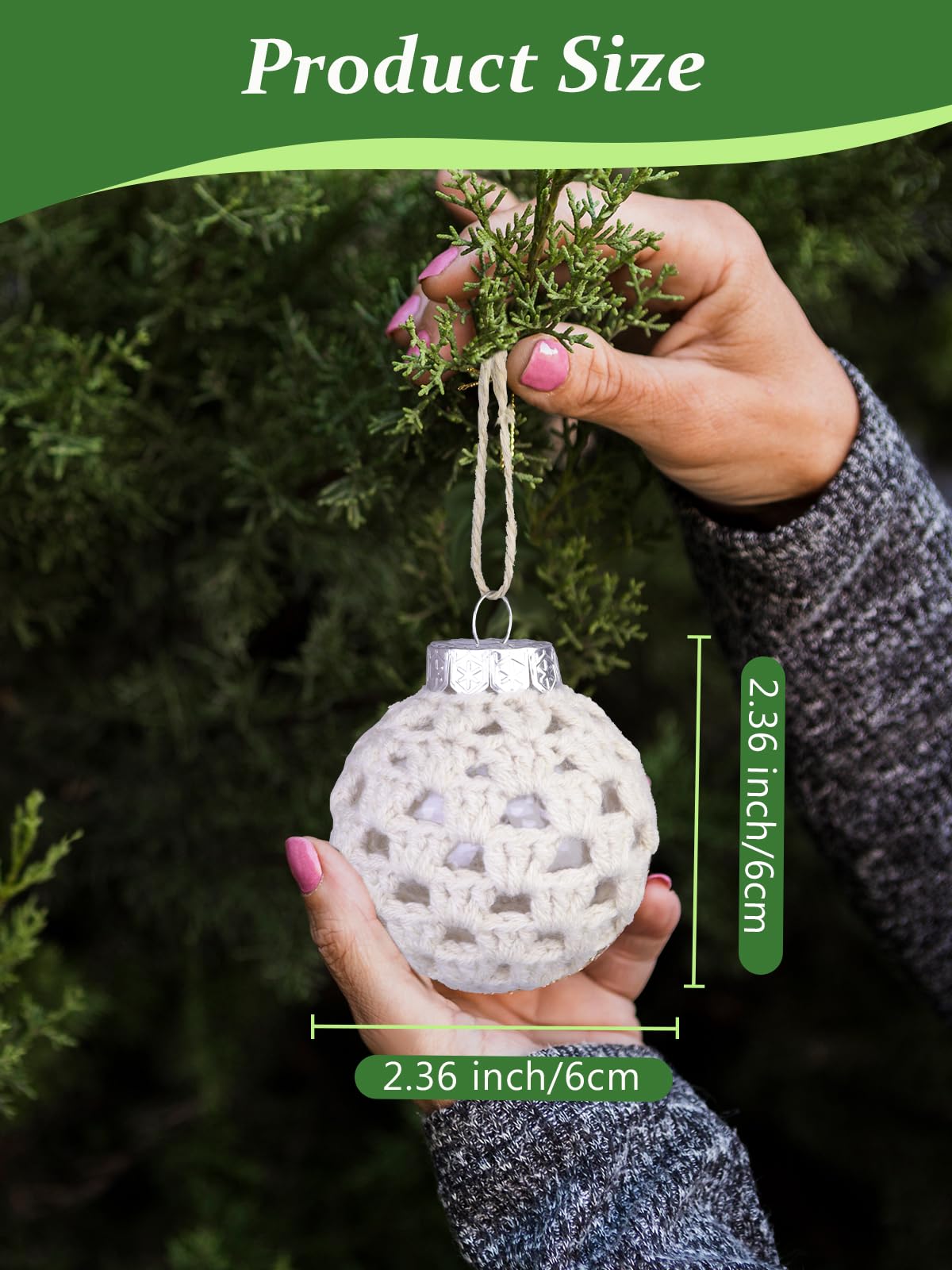 9Pcs 2.36 Inch Boho Crochet Christmas Ornaments, Neutral Decoration Handmade Crochet Ornaments, All Beige Christmas Balls with 3 Unique Patterns for Tree, Fireplace Mantel & Festive Decor