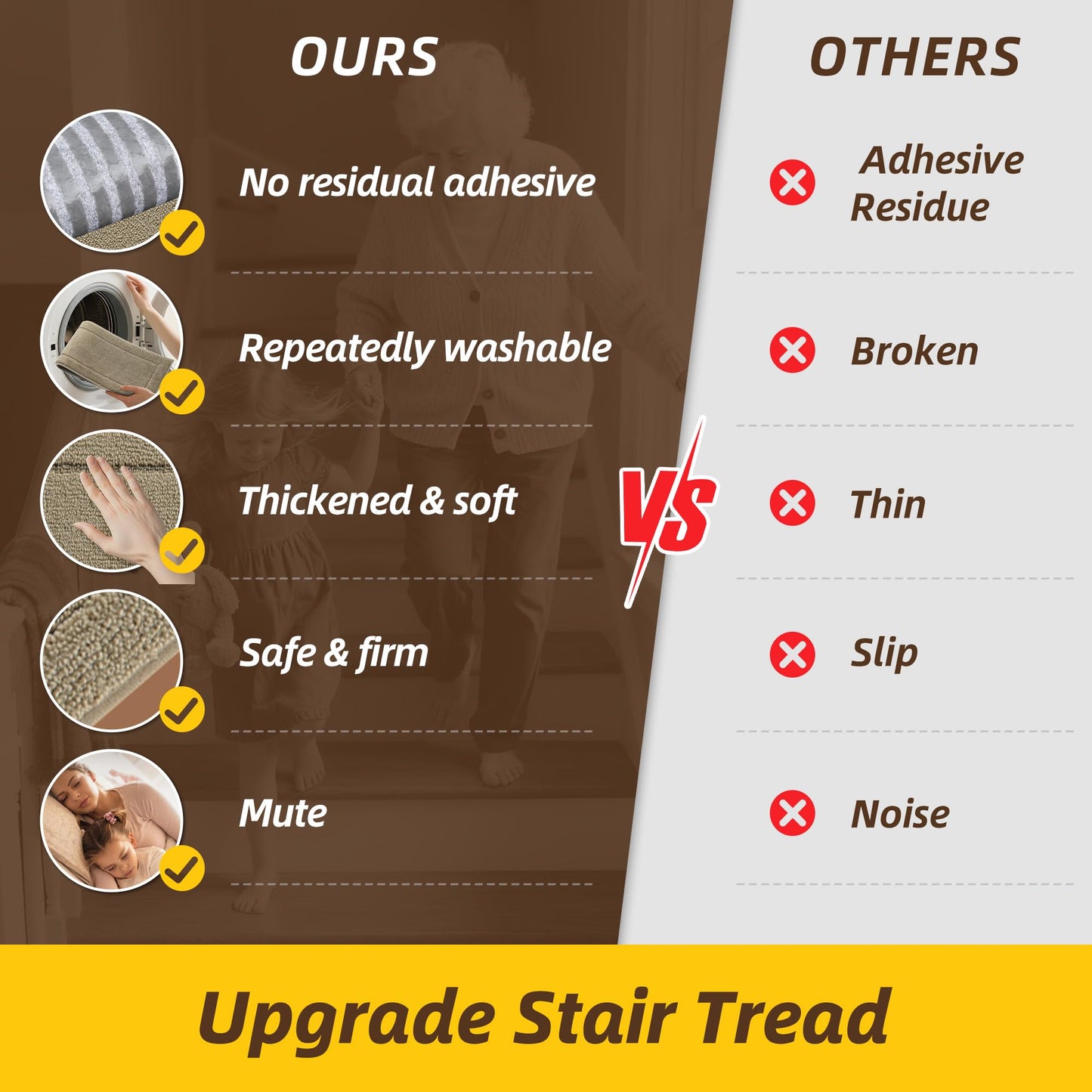 Non-Slip Stair Treads for Wooden Steps Indoor, 15 Pack 8" X 30" Edging Stair Rugs with TPE Backing, Carpet Stair Treads for Kids Elders & Pets, 100% Polyester Soft Stair Runners, Beige