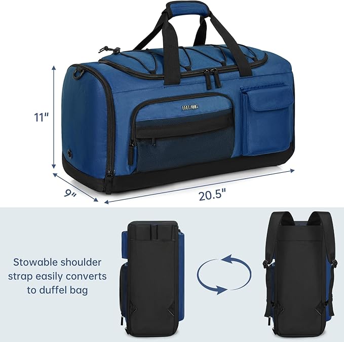 Gym Bag for Women & Men, Sports Travel Duffle Bag with Shoe Compartment, Anti-Theft Carry On Weekender Bag, Water Resistant Overnight Backpack for Airplane, Gym, Travel (Blue Black)