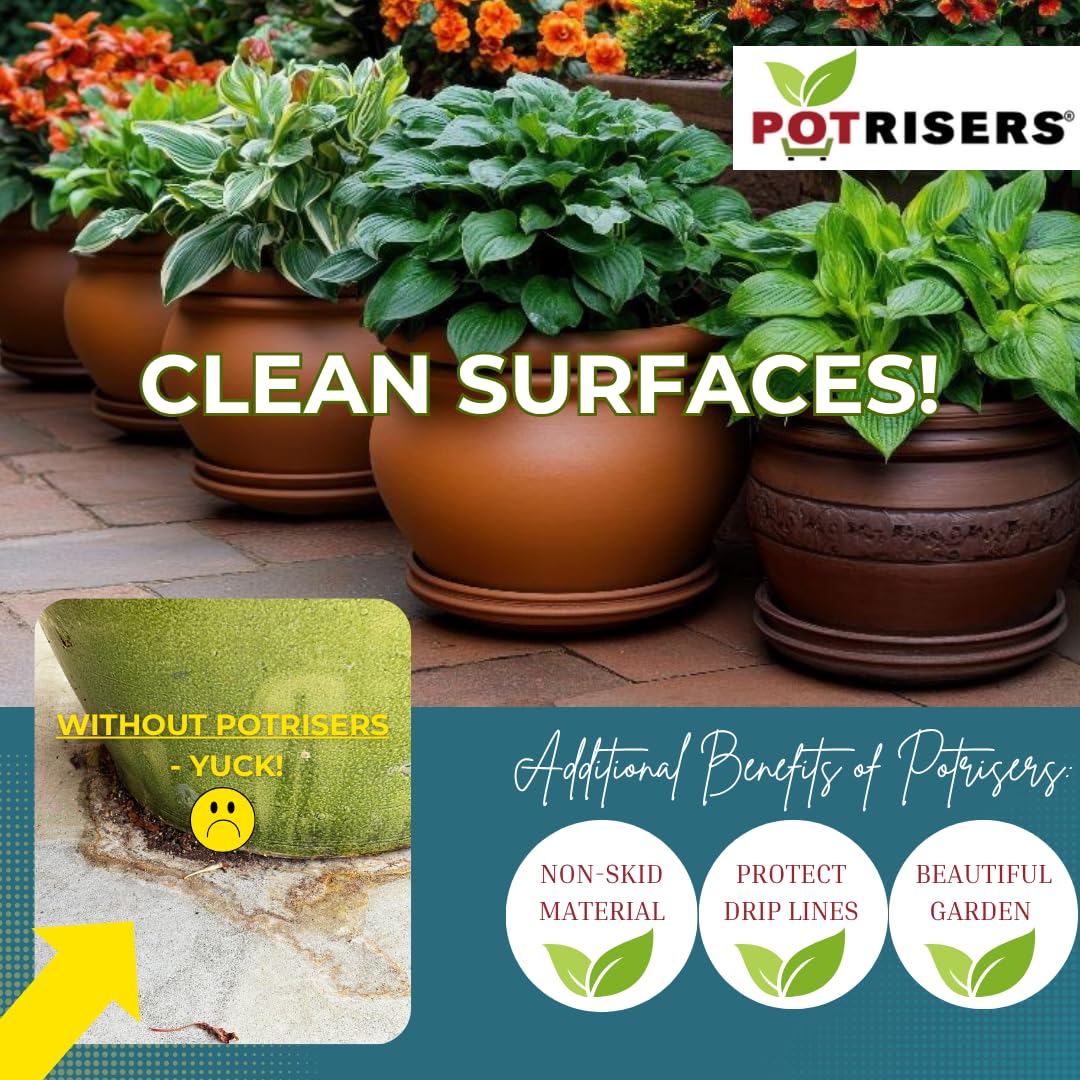 POTRISERS 32 Pack Standard 1" Wide x 1/2" Tall Value Pack | Invisible Pot Feet & Plant Risers | Drainage & Airflow for Planters, Pots, Garden Decor | Patios, Decks, Gardens, Greenhouses