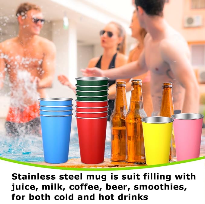 Mimorou 20 Pack Stainless Steel Pint Cups Metal Cups Unbreakable Drinking Water Tumblers Stackable Tumbler for Adults Bar Home Restaurant Travel Picnic Camping Outdoor (Multicolor,16 oz)