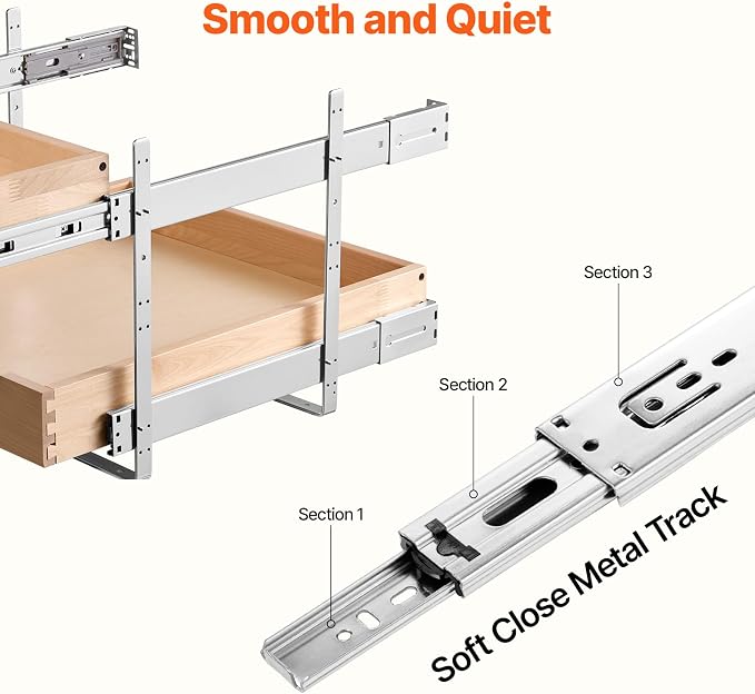 VEVOR 2 Tier Pull Out Cabinet Organizer, 20" W x 21" D Cabinet Drawer, Soft Close Slide out Shelf, Heavy-Duty Sliding Wood Drawer, Adjustable Base Cabinet Organization for Kitchen Pantry Bathroom