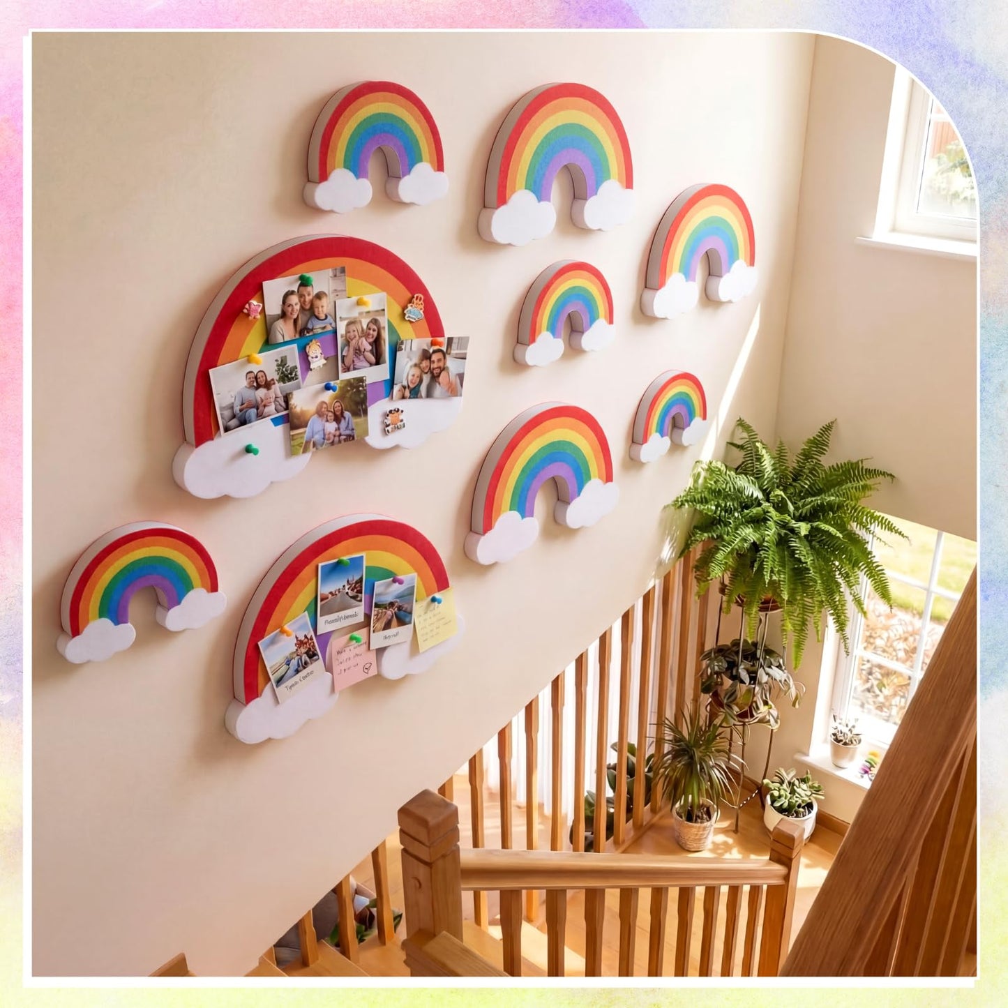 YooNotee 12 Pcs Rainbow Felt Wall Decor Rainbow Bulletin Board 3 Size Bohemian Nursery Decor Wall Hanging Supply for Nursery Bedroom Living Room Home Dorm Art