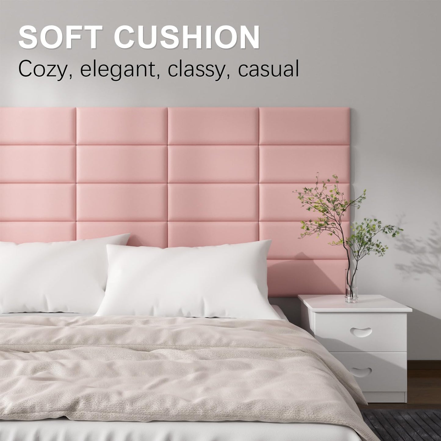 Greymond Headboards Wall Panel for Twin, Self-Adhesive 3D Wall Panels, Upholstered Wall Panel for Bedroom/Living Room (6 Pieces 9.84 in x 23.6 in)