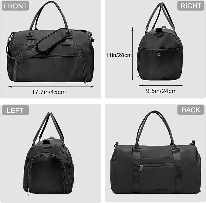 woogwin Small Gym Bag for Men & Women with Shoes & Wet Compartment Waterproof Duffle Bag for Travel Sports Workout Overnight Weekender(17.7'',Black)
