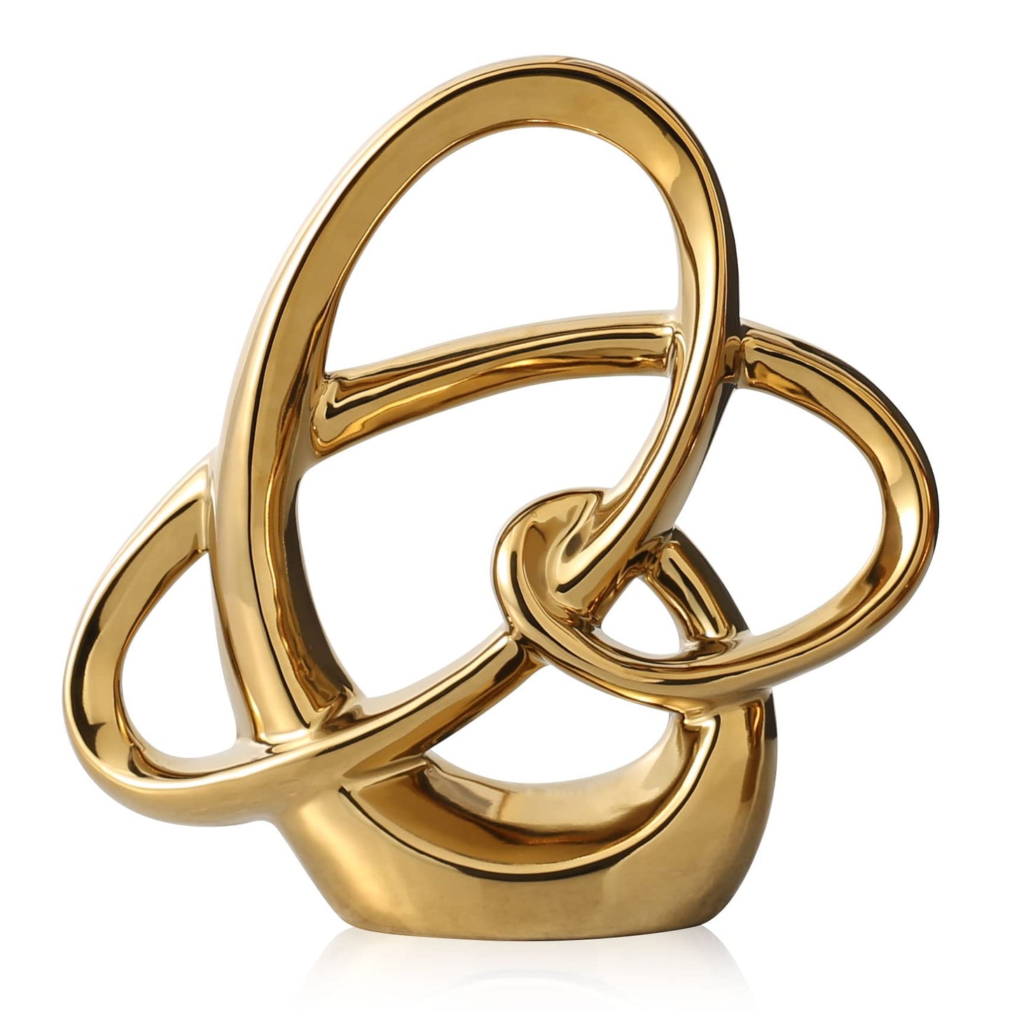 Modern Gold Knots Decor Ceramic Statue - Abstract Home Accent & Tabletop Figurine for Living Room, Bedroom, Bathroom, Office, Shelf, Mantel - Wedding, Coffee Table, Dining Room Centerpiece Decoration