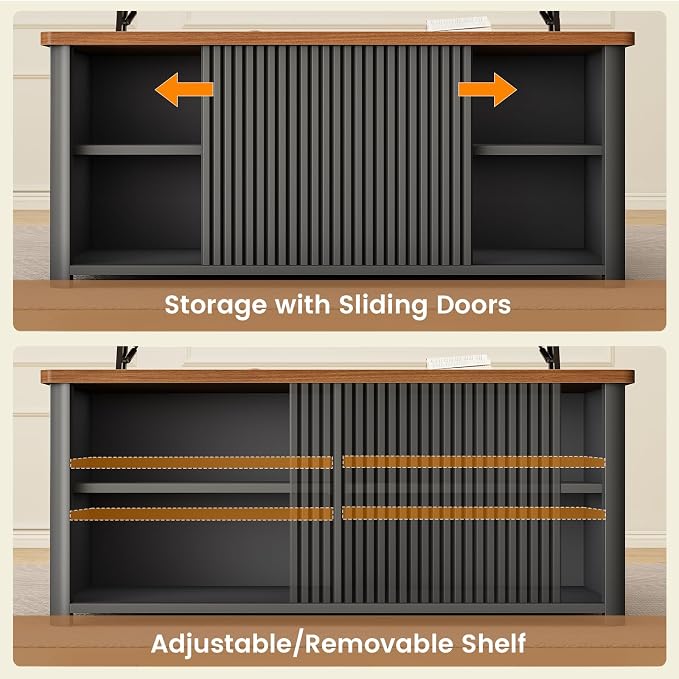 SEDETA 31.5" Lift Top Coffee Table with Storage, Square Coffee Tables for Living Room, Fluted Coffee Table with Large Hidden Storage Compartment and Adjustable Shelves, Fluted Black